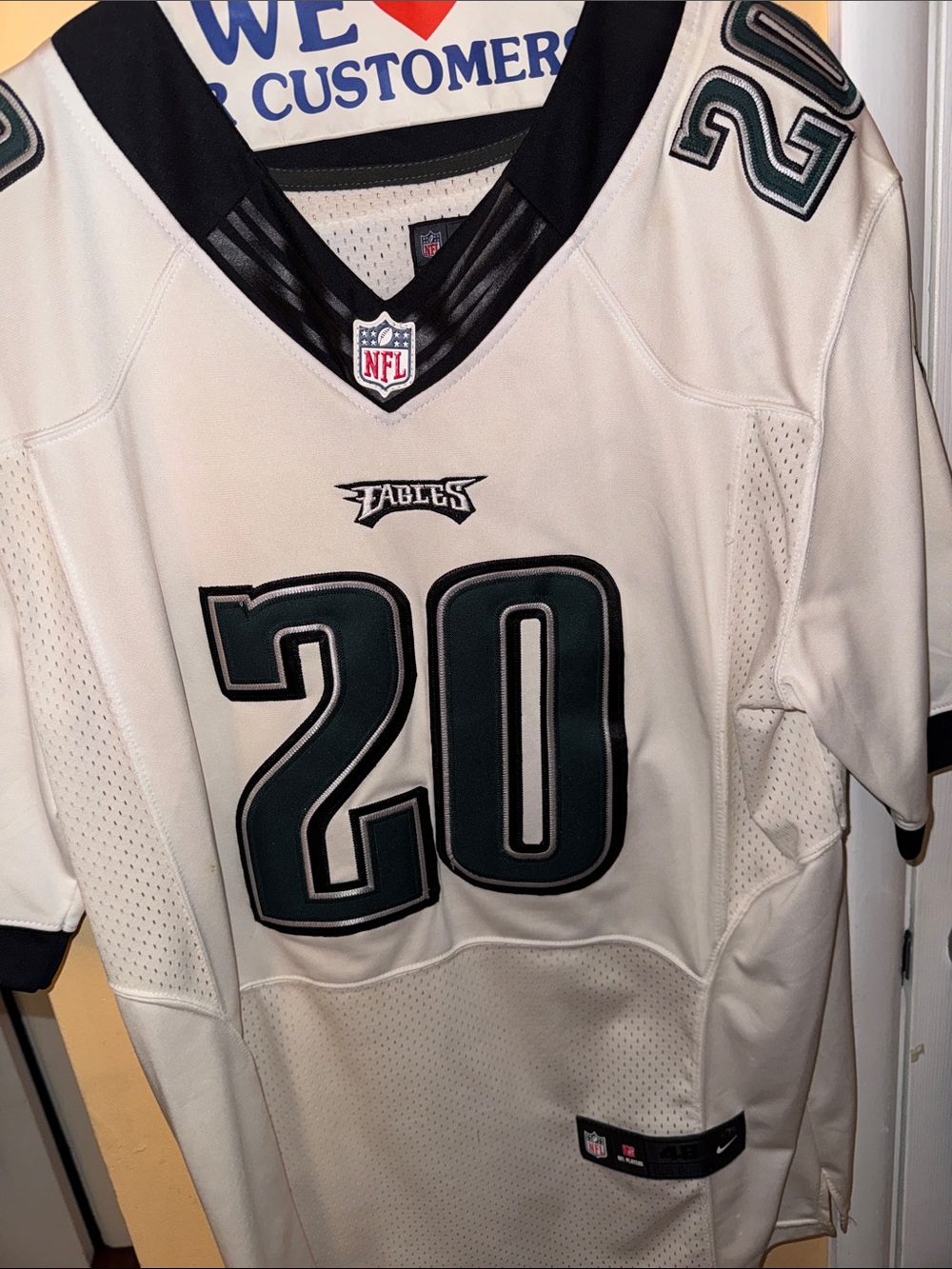 Nike Men’s White Football Jersey with Dark Green & Black Accents #20